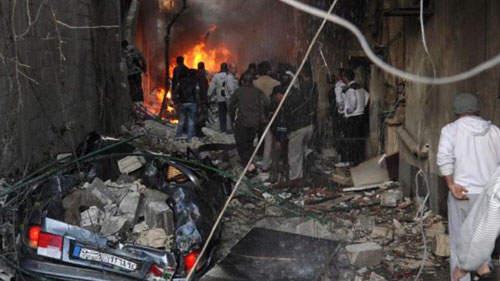 Hiện trường vụ  của 1 đánh bom ở Jaramana ngày 28/11